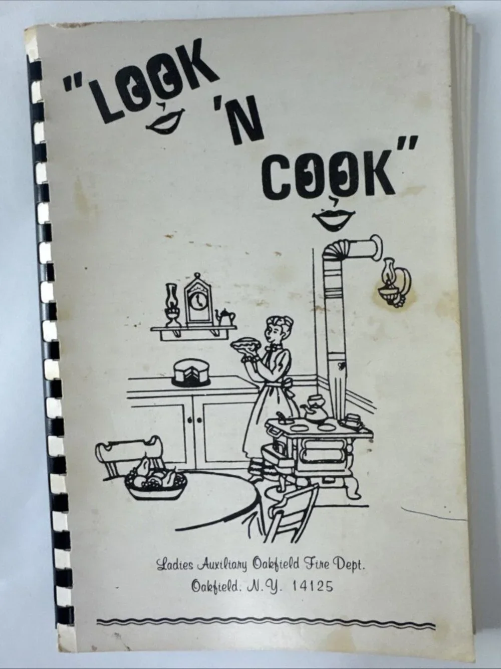 Vtg Look N Cook Oakfield New York Fire Dept Ladies Auxiliary Cookbook 50s/60s